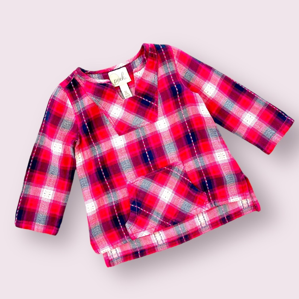 Peek: Magenta/Navy Blue, Plaid pullover, long sleeve shirt.